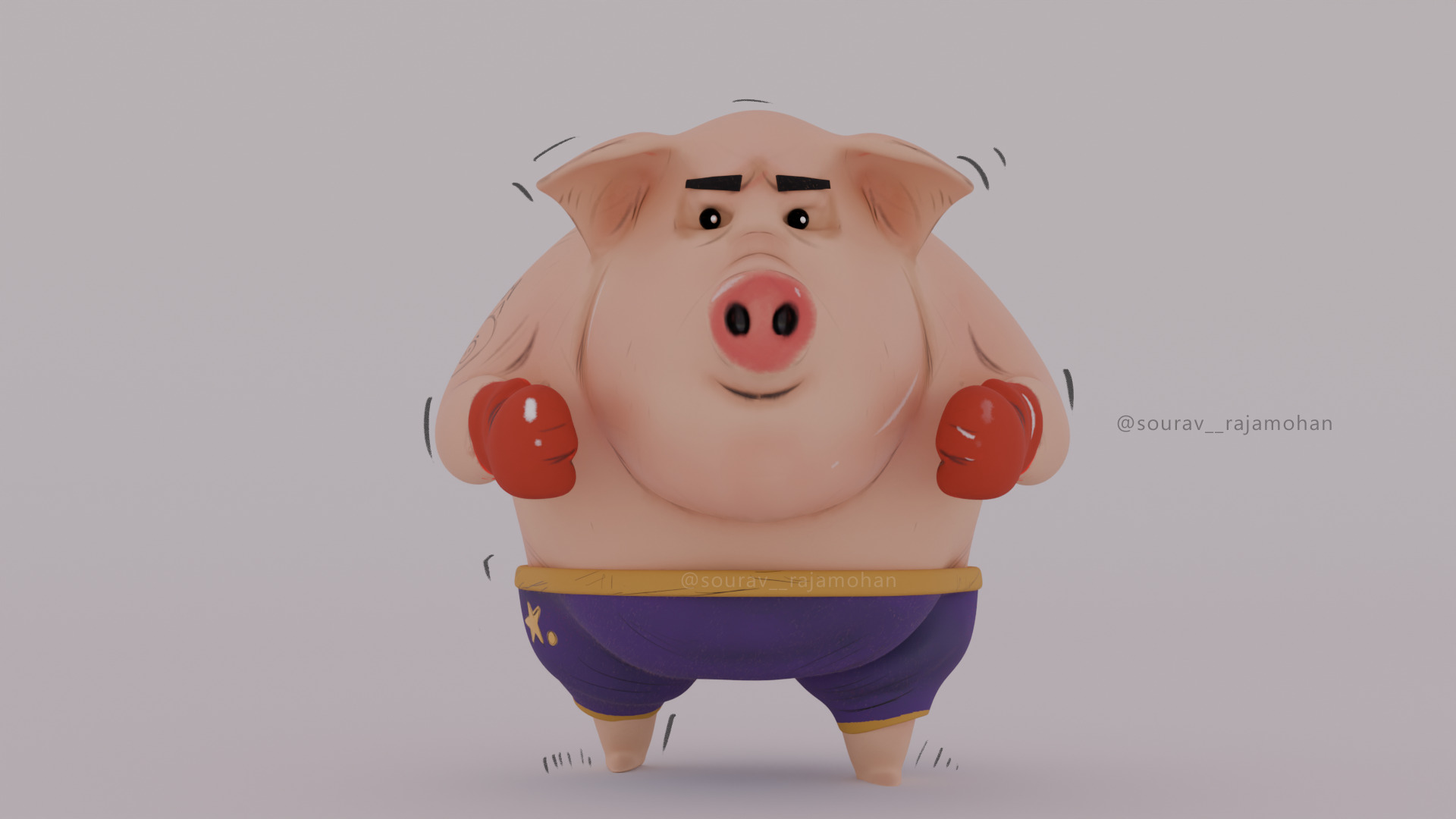 Boxing Pig Stylized 3D Character Model 3D print model_1
