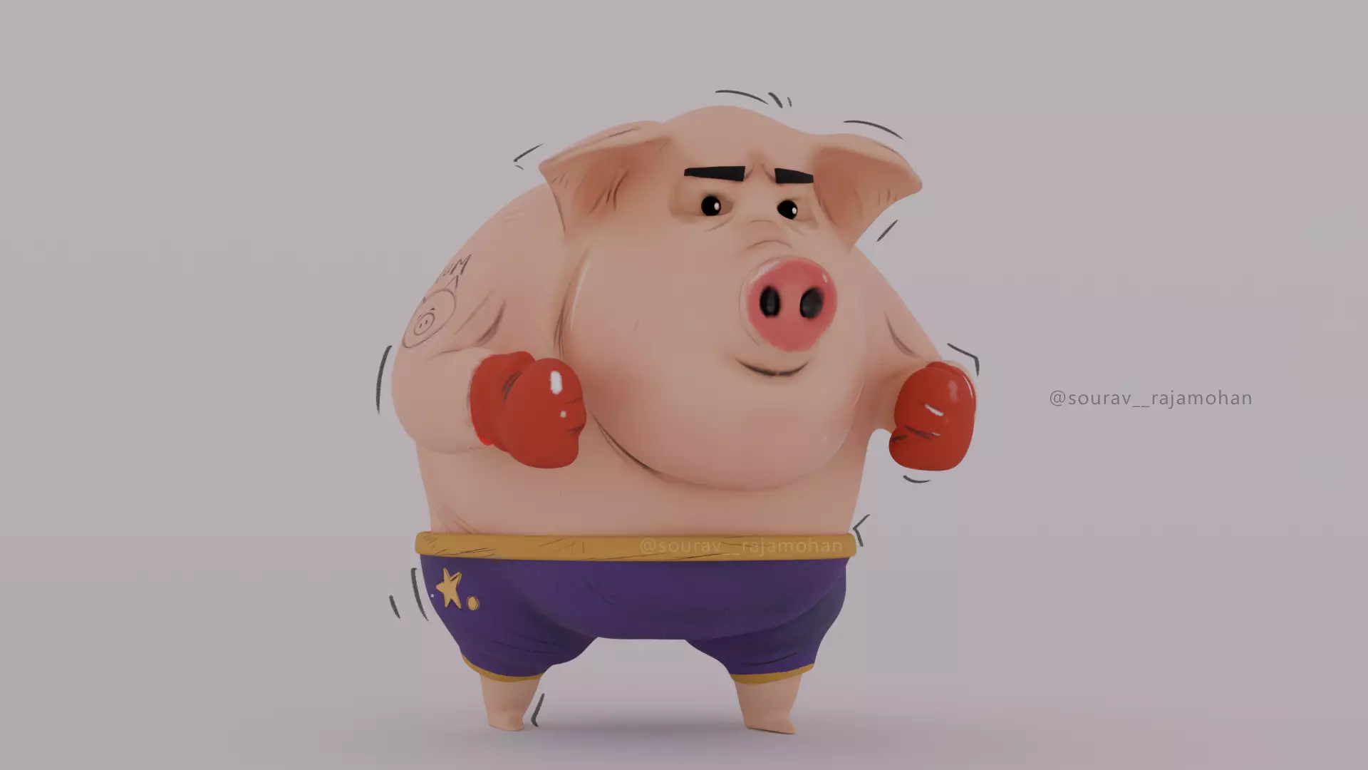 Boxing Pig Stylized 3D Character Model 3D print model_0