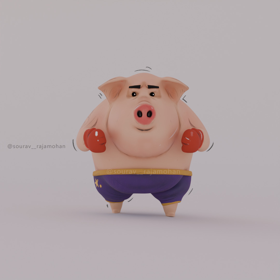Boxing Pig Stylized 3D Character Model 3D print model_4