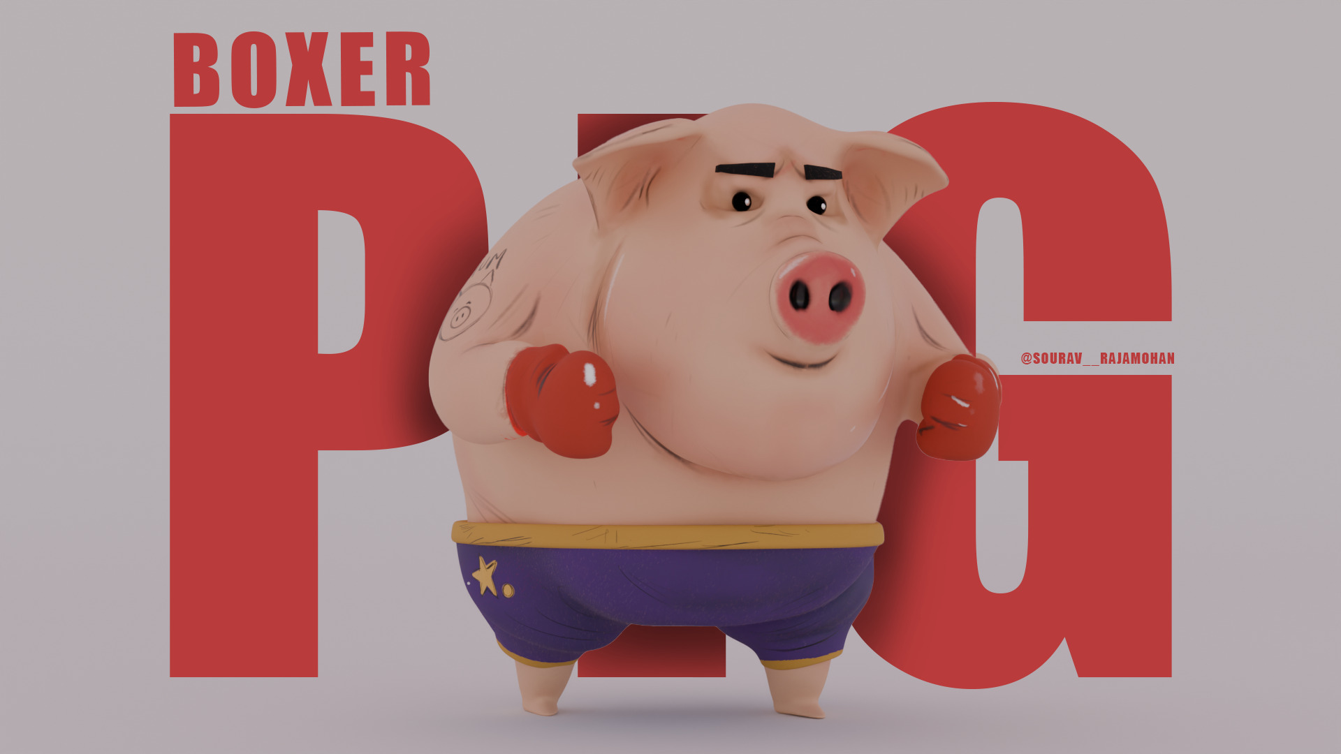 Boxing Pig Stylized 3D Character Model 3D print model_5
