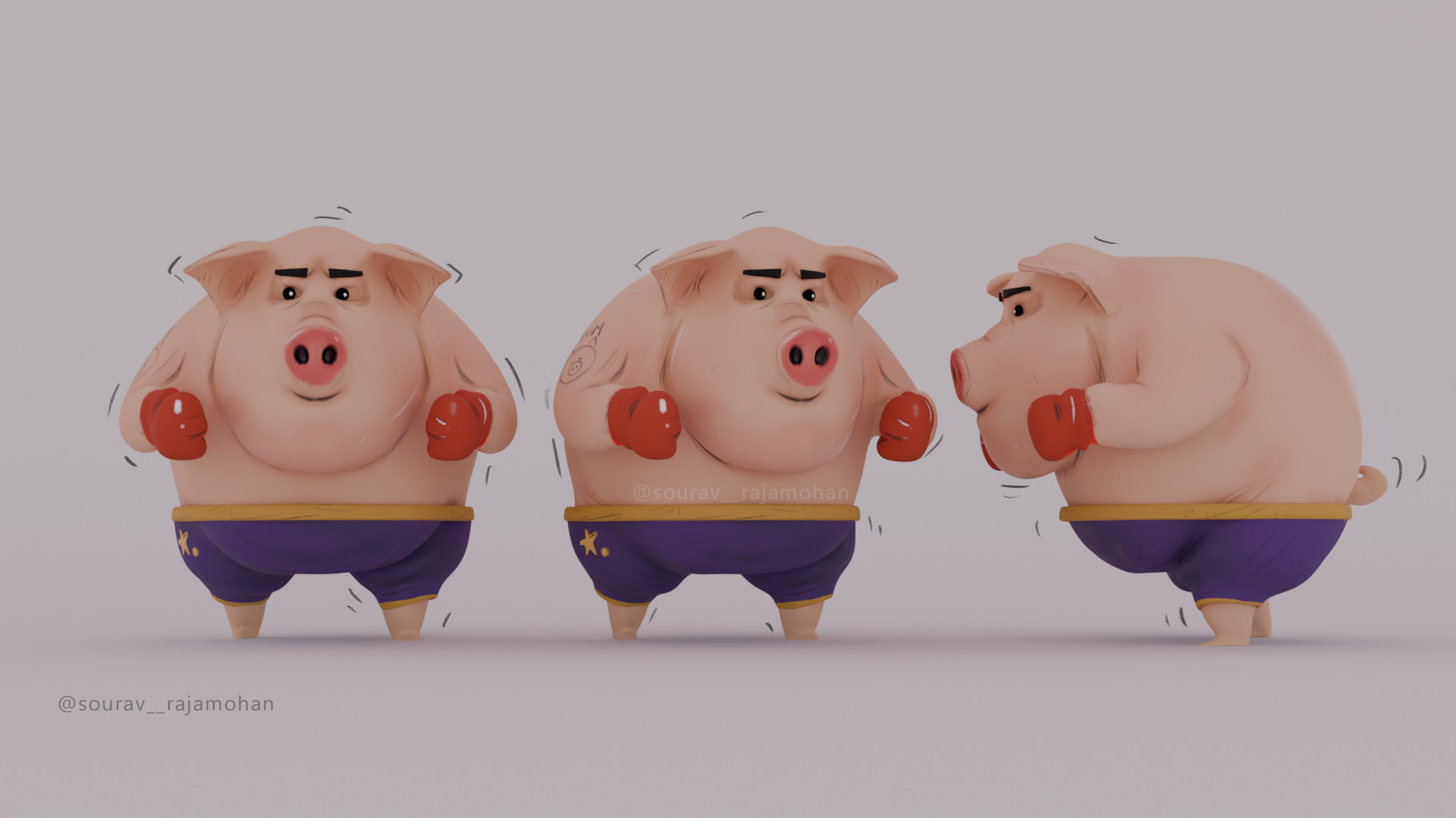 Boxing Pig Stylized 3D Character Model 3D print model_3