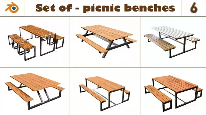 Set of 6 picnic benches
