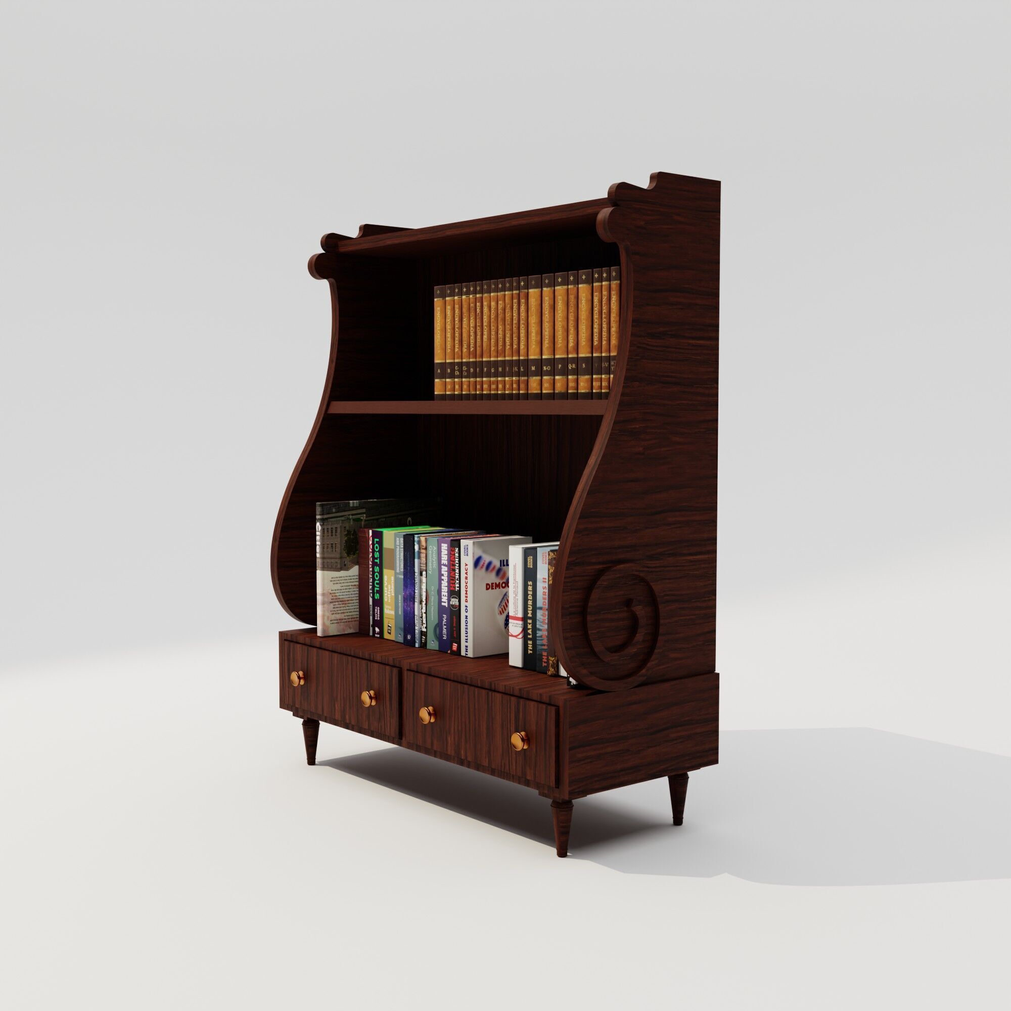 3D model Wooden Bookshelf Showcase with Books VR / AR / low-poly | CGTrader