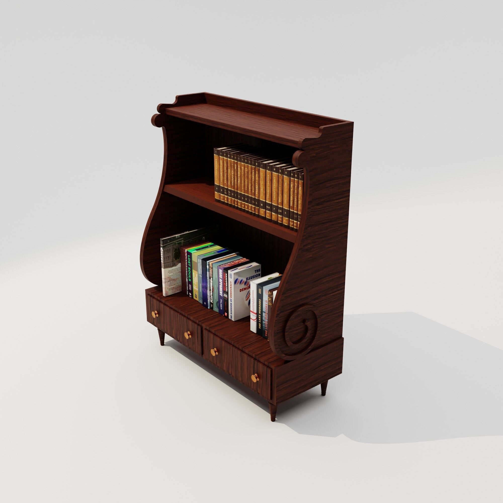 3D model Wooden Bookshelf Showcase with Books VR / AR / low-poly | CGTrader