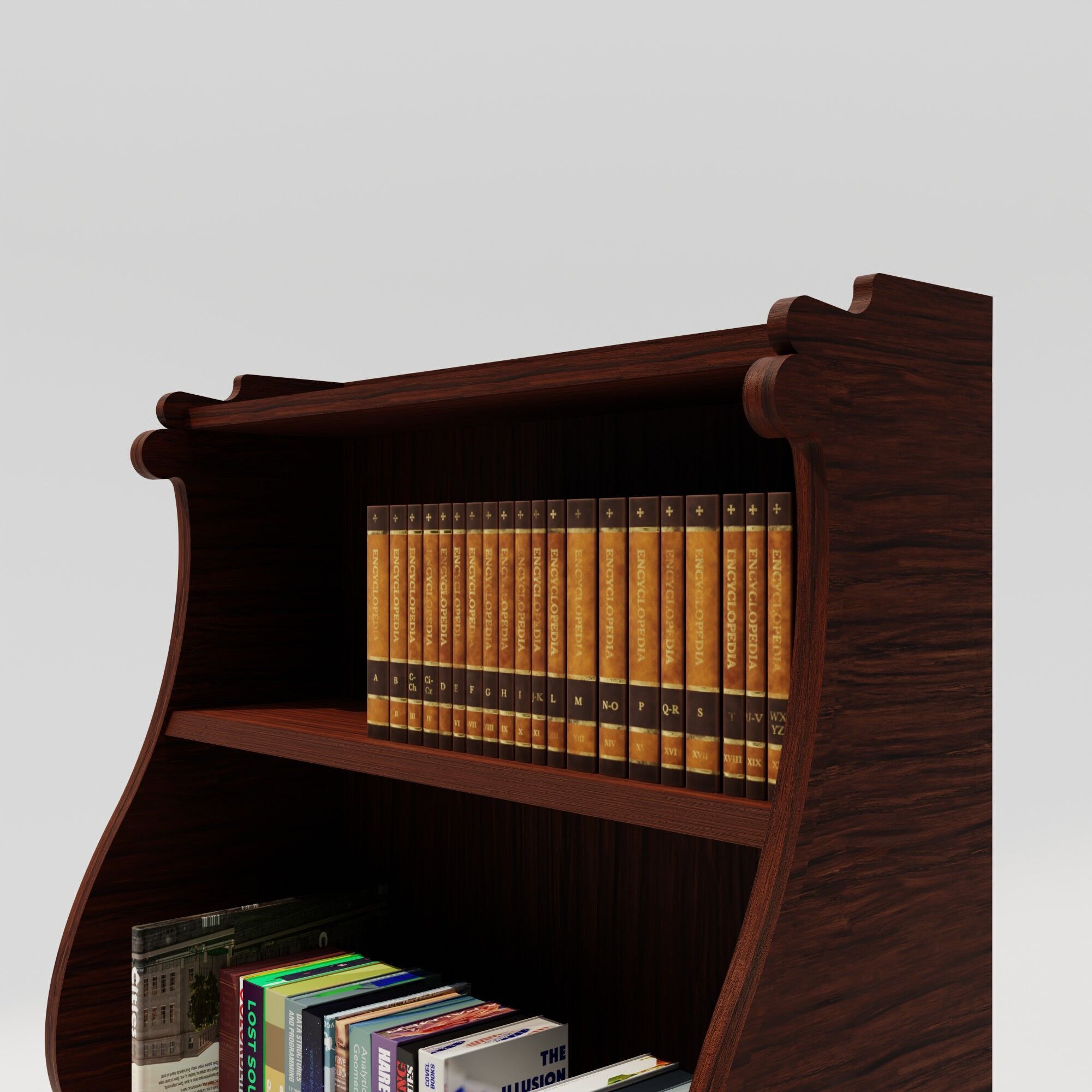 3D model Wooden Bookshelf Showcase with Books VR / AR / low-poly | CGTrader