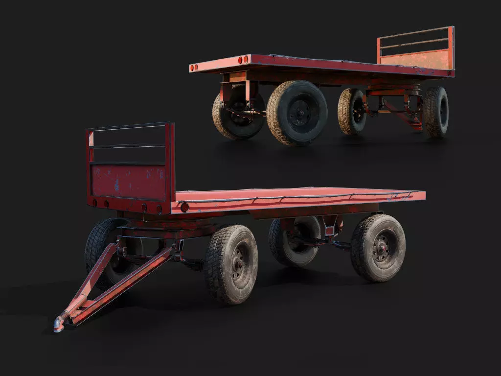 Trailer or wagon 3d prop for farm agriculture tractors 3D model_0