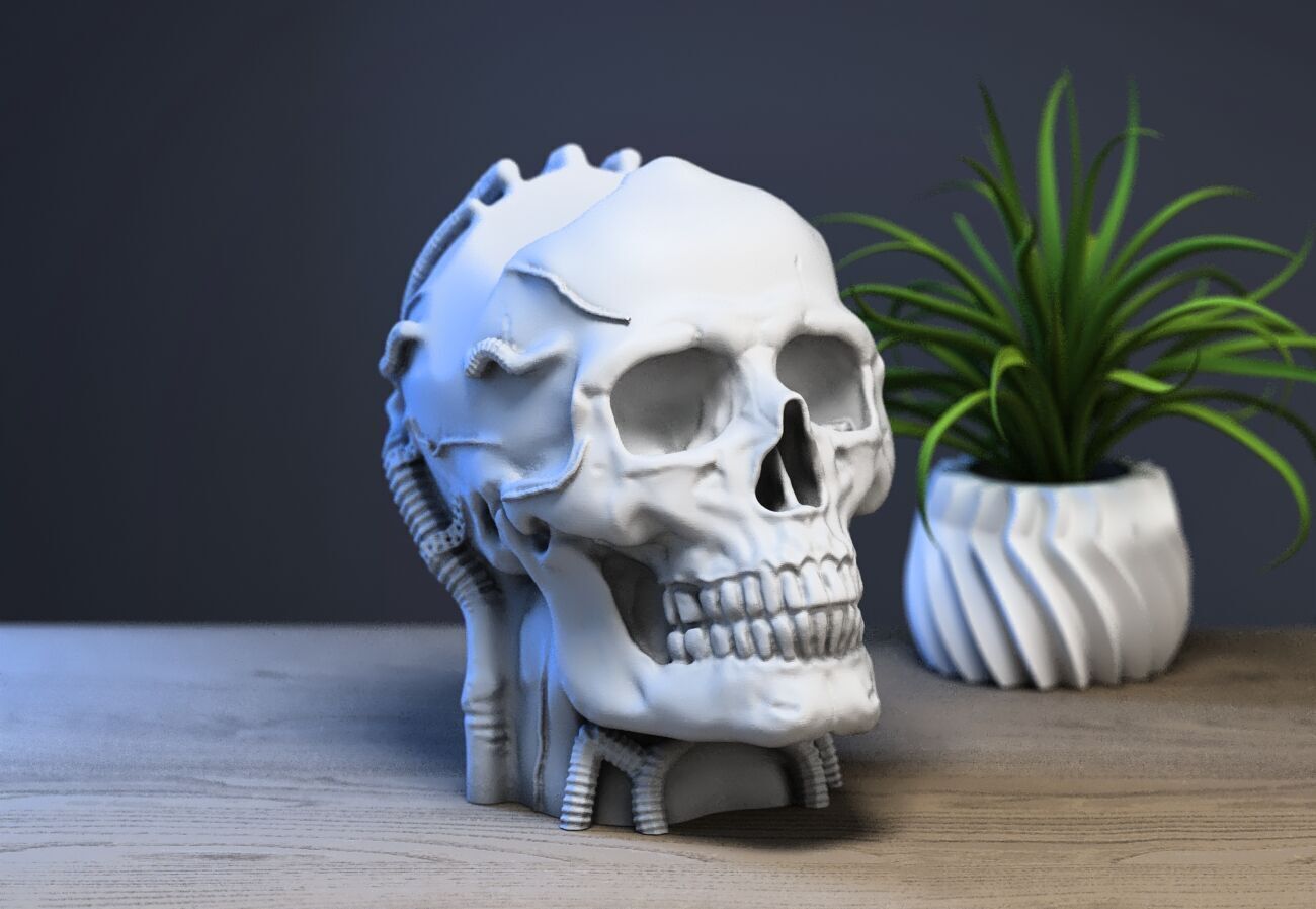 Robot skull Ps5 controller stand  Robot skull head bust  3D print model_2