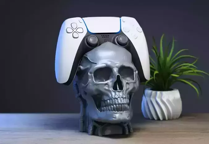 Robot skull Ps5 controller stand  Robot skull head bust  3D print model