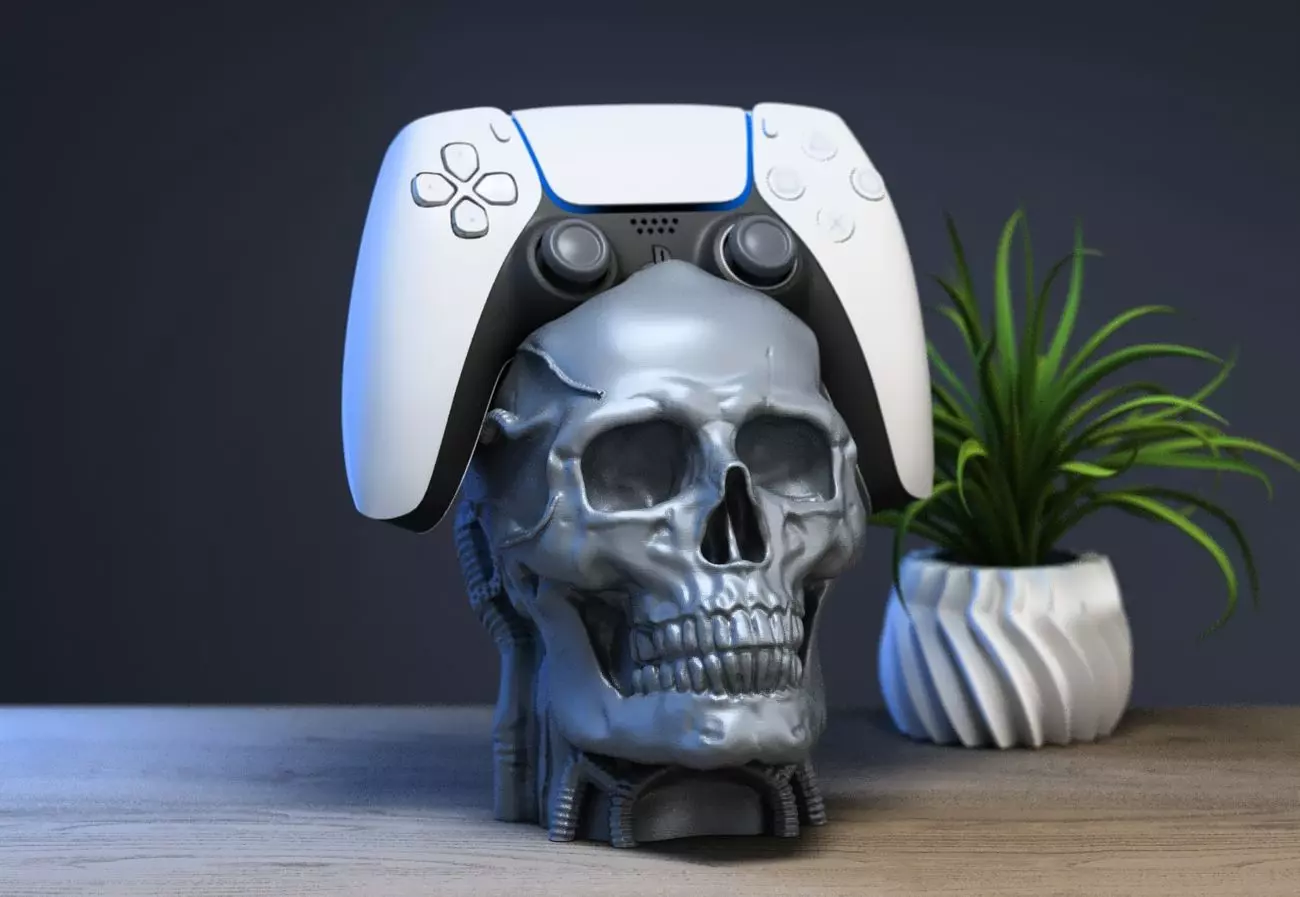Robot skull Ps5 controller stand  Robot skull head bust  3D print model_0