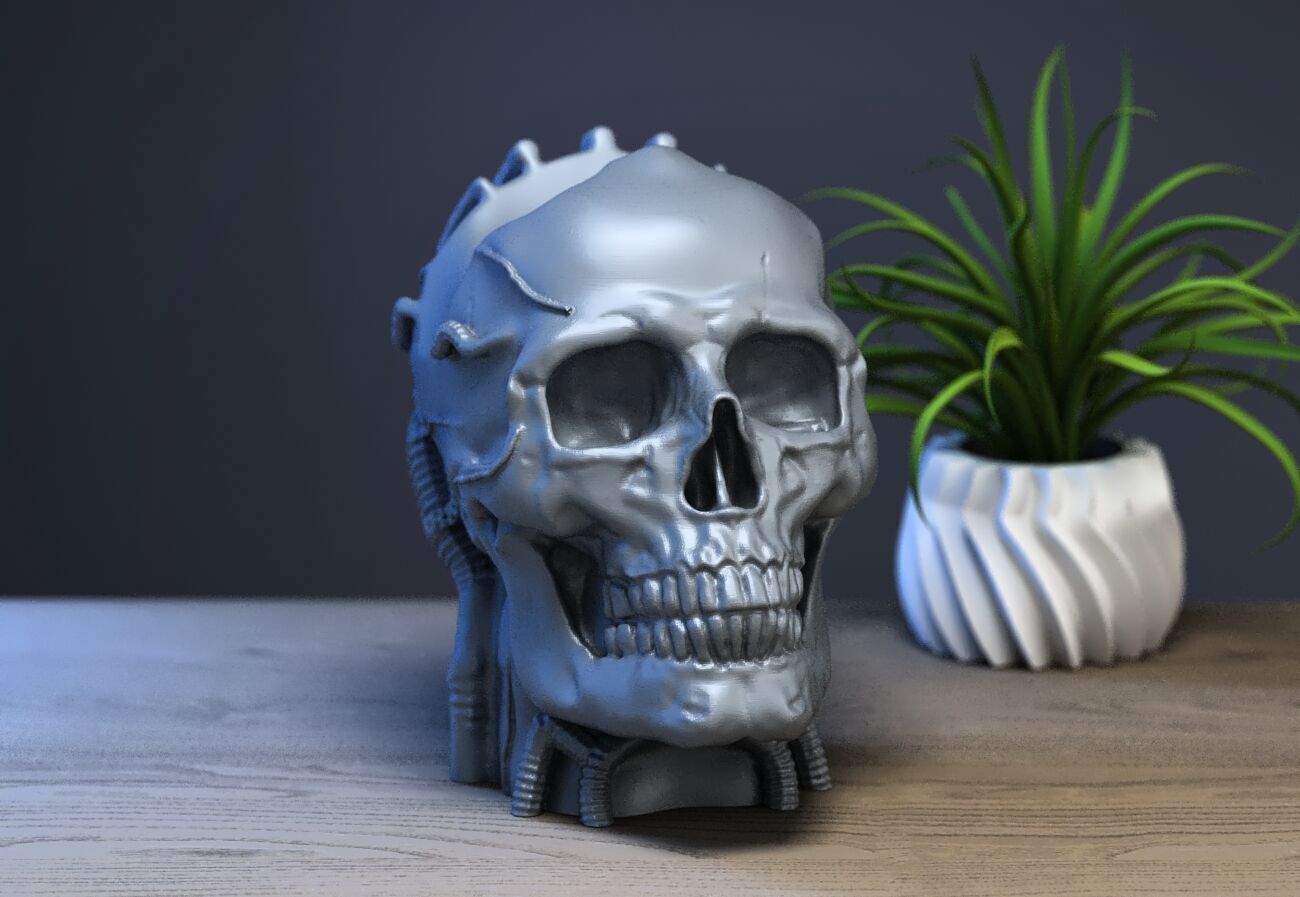 Robot skull Ps5 controller stand  Robot skull head bust  3D print model_1