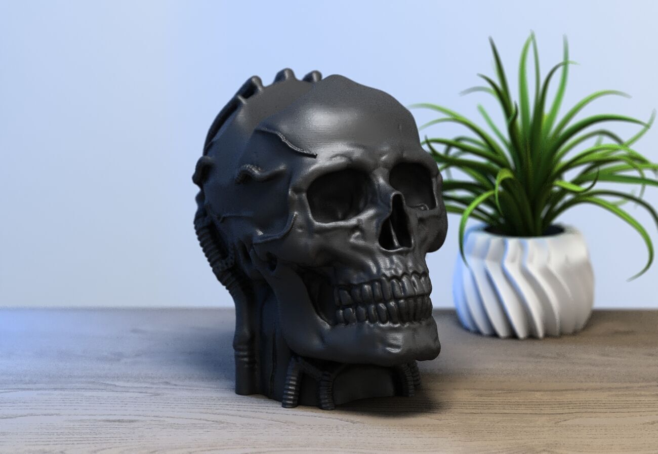 Robot skull Ps5 controller stand  Robot skull head bust  3D print model_3