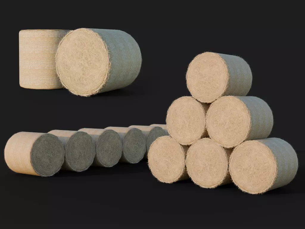 agriculture straw hay bale 3d prop for rural farm Low-poly 3D model_0