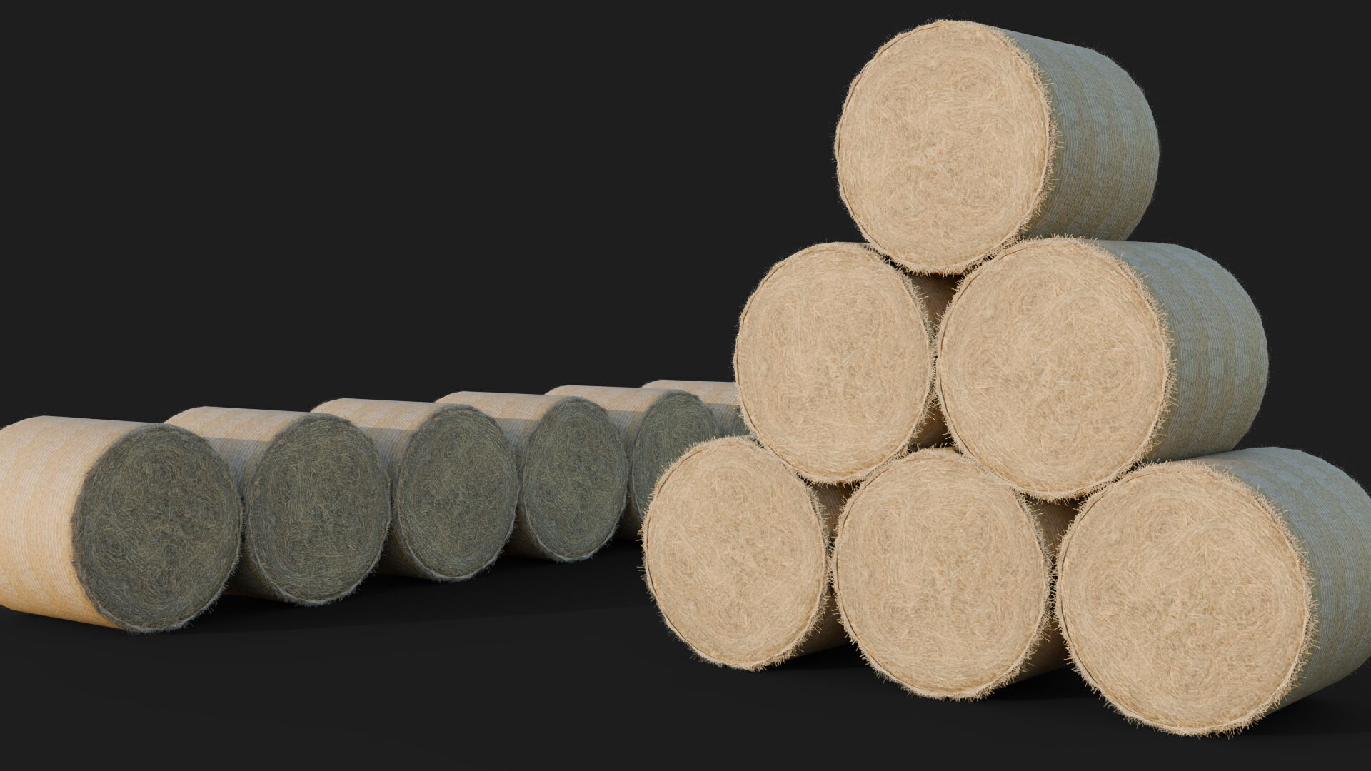 agriculture straw hay bale 3d prop for rural farm Low-poly 3D model_2