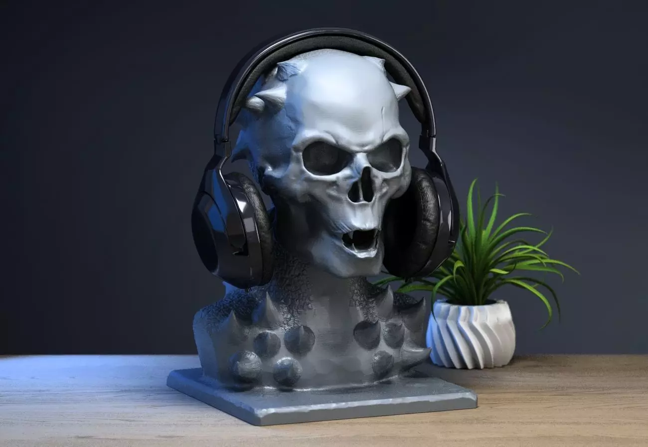 Robot dragon Skull Headphone Stand Cyborg Headset Stand 3D print model_0