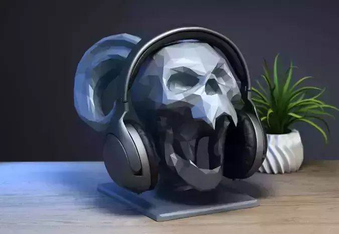 Skull dragon horns low-poly  scream Headphone Stand Cyborg 