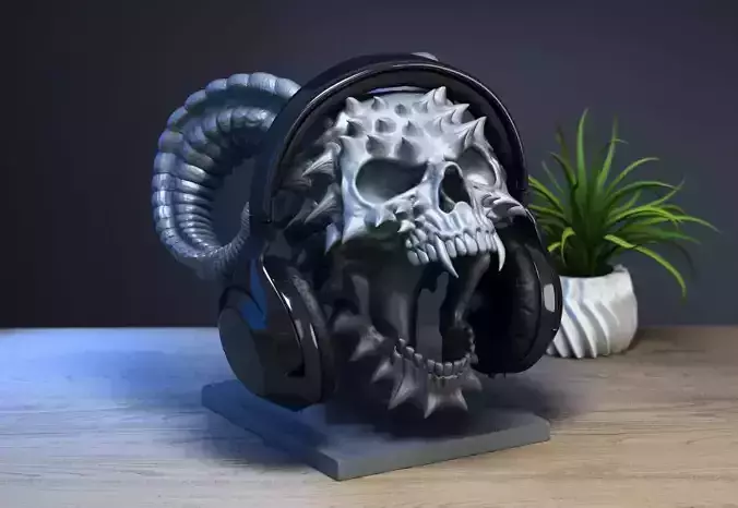 Skull dragon horns scream Headphone Stand Cyborg Headset Stand