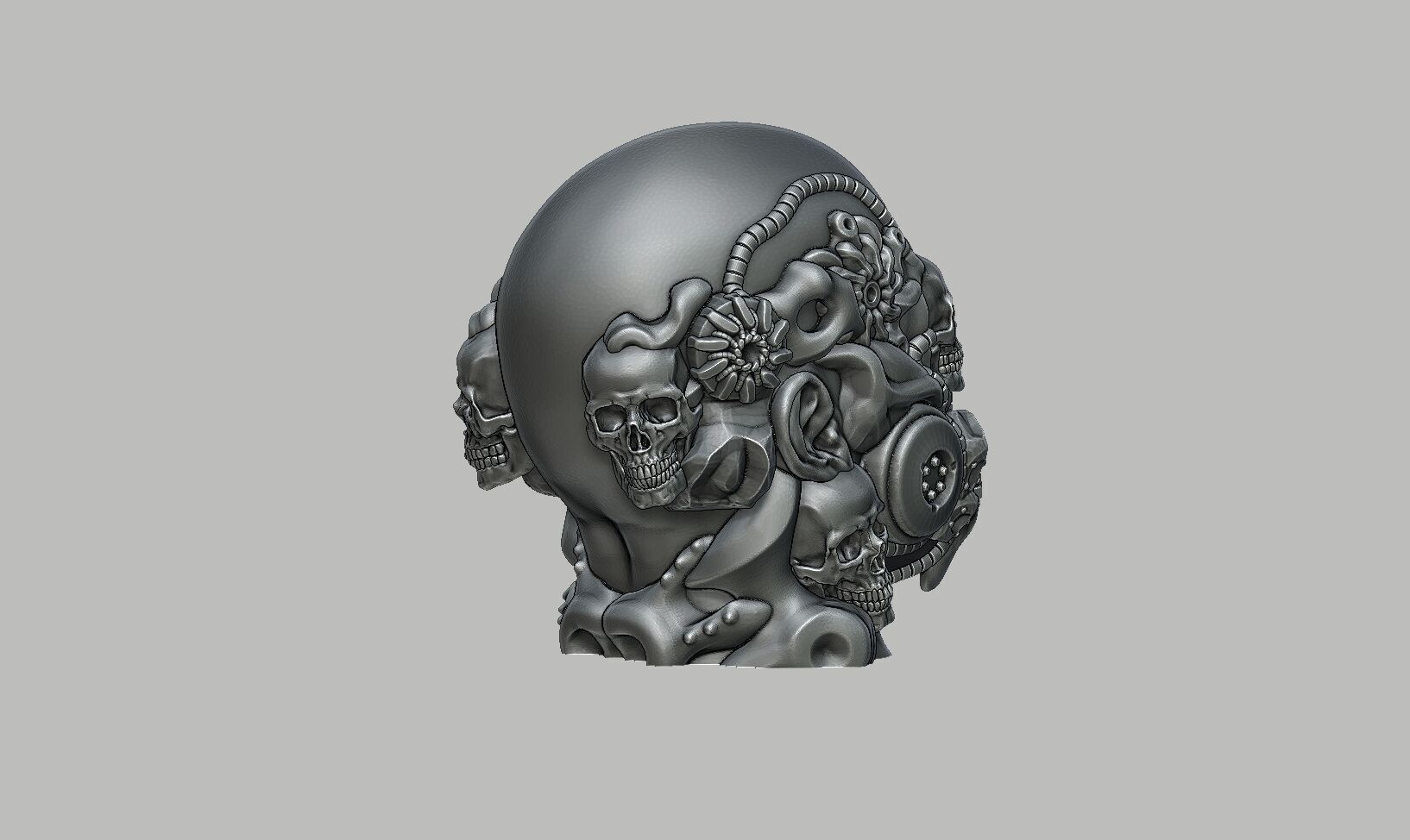 Robot Skull human Headphone Stand Cyborg Headset Stand 3D print model_8