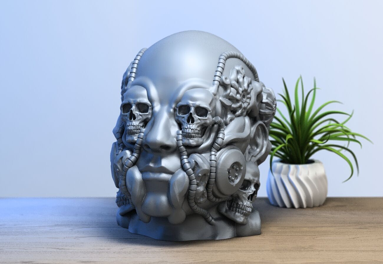 Robot Skull human Headphone Stand Cyborg Headset Stand 3D print model_1