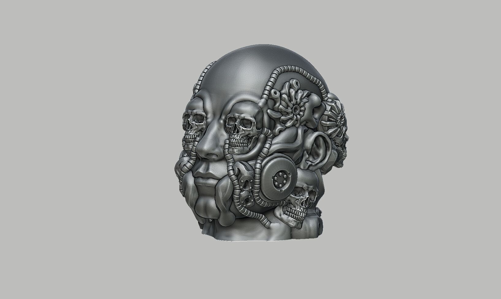 Robot Skull human Headphone Stand Cyborg Headset Stand 3D print model_9