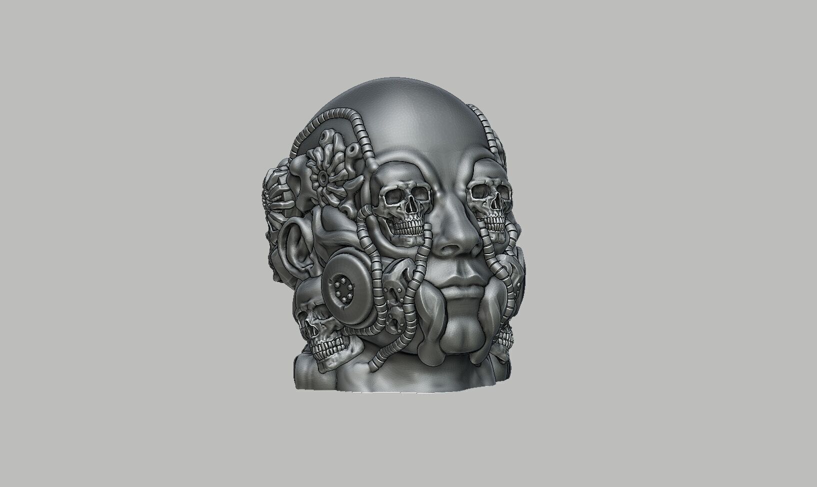 Robot Skull human Headphone Stand Cyborg Headset Stand 3D print model_5