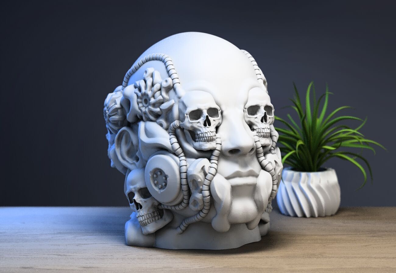 Robot Skull human Headphone Stand Cyborg Headset Stand 3D print model_2