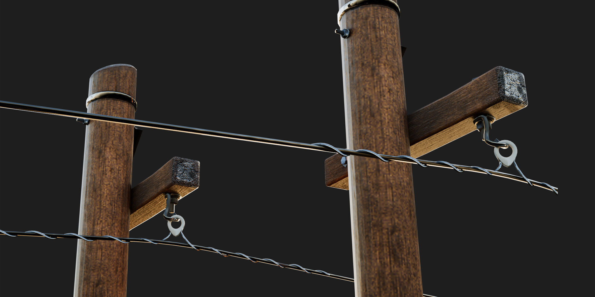 telephone utility pole power line 3d model for rural farm area Low-poly 3D model_9