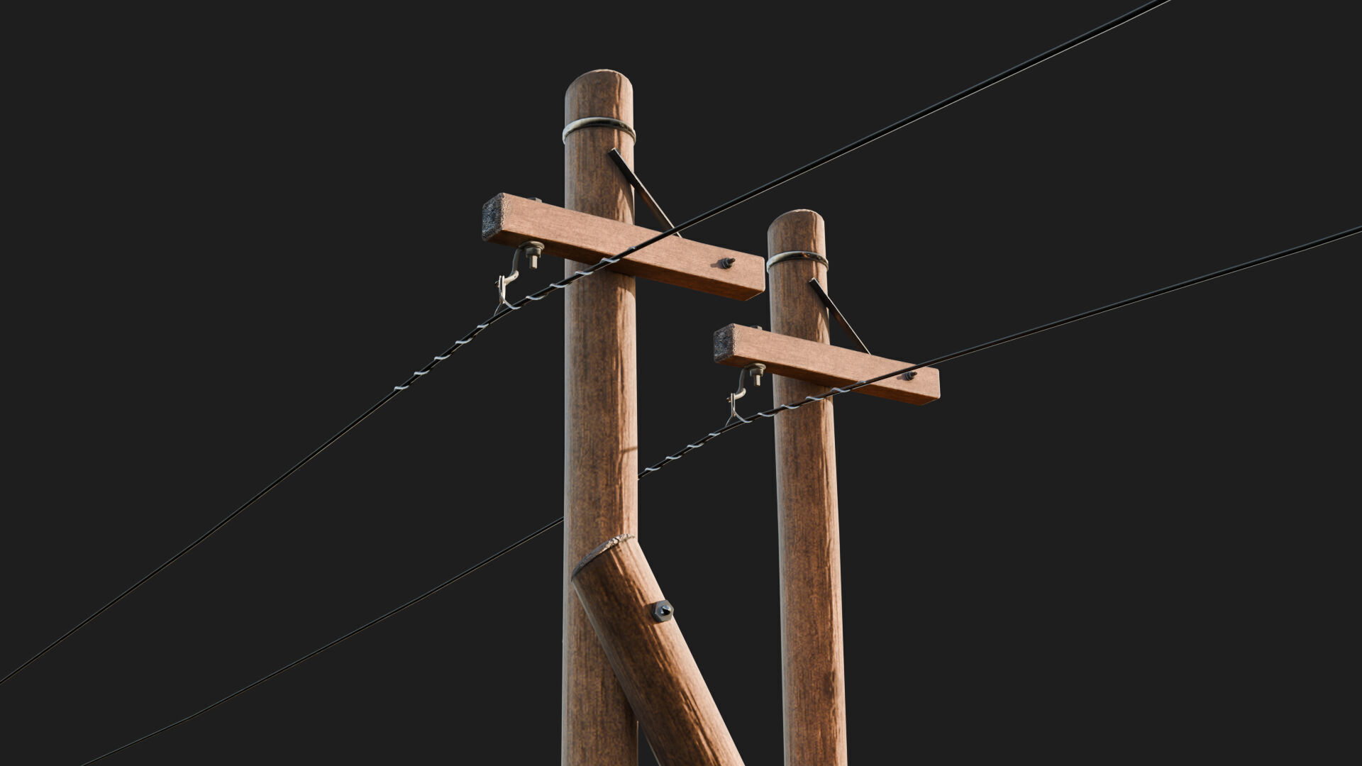 telephone utility pole power line 3d model for rural farm area Low-poly 3D model_2