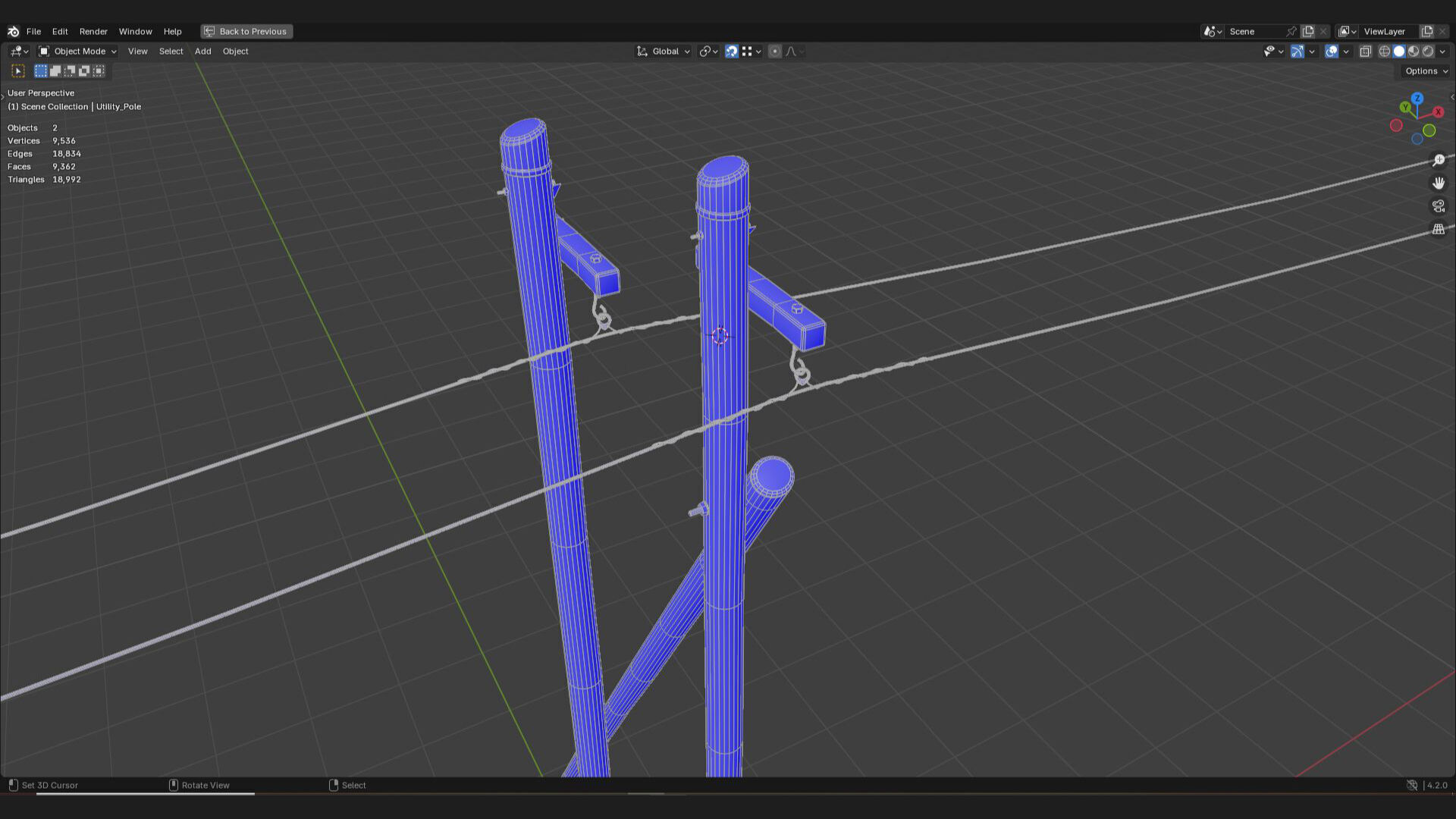 telephone utility pole power line 3d model for rural farm area Low-poly 3D model_6