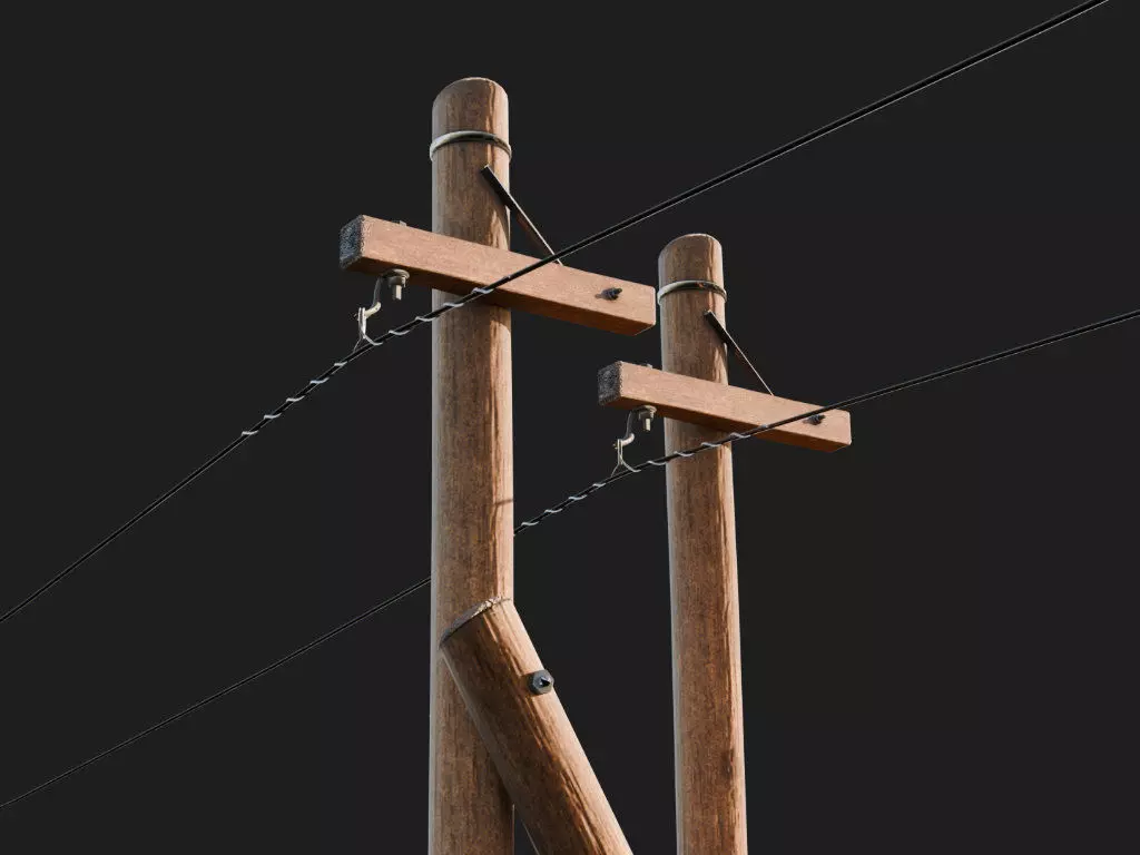 telephone utility pole power line 3d model for rural farm area Low-poly 3D model_0