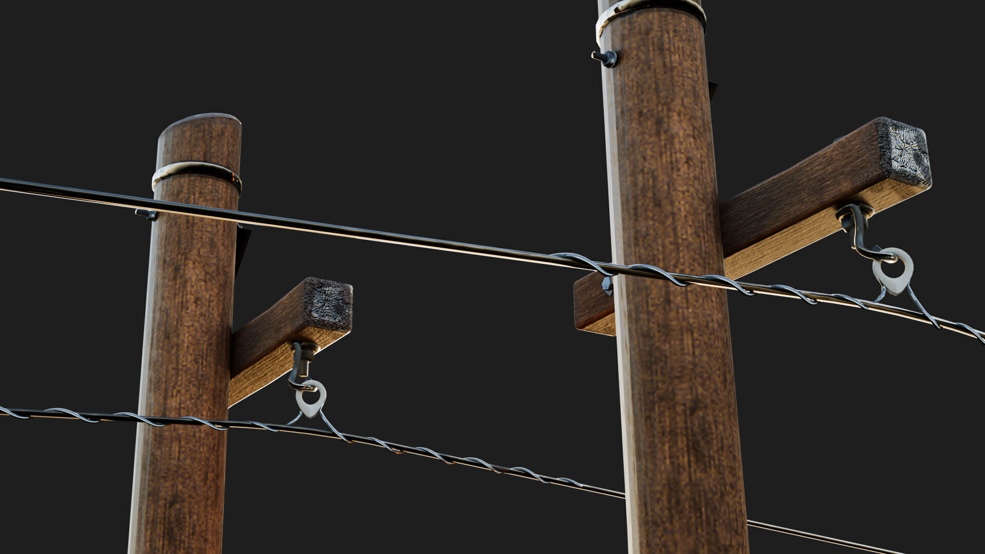telephone utility pole power line 3d model for rural farm area Low-poly 3D model_3