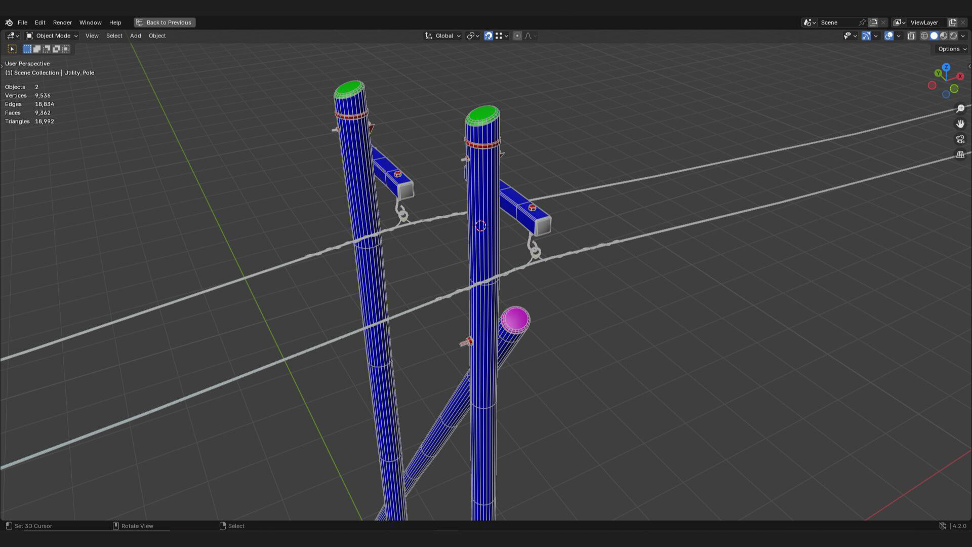 telephone utility pole power line 3d model for rural farm area Low-poly 3D model_5