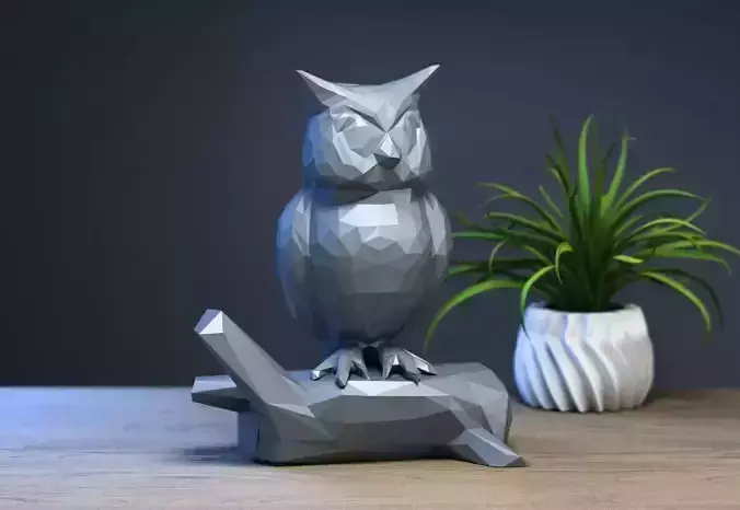 Owl low-poly 3d model Cyborg Decorative animal