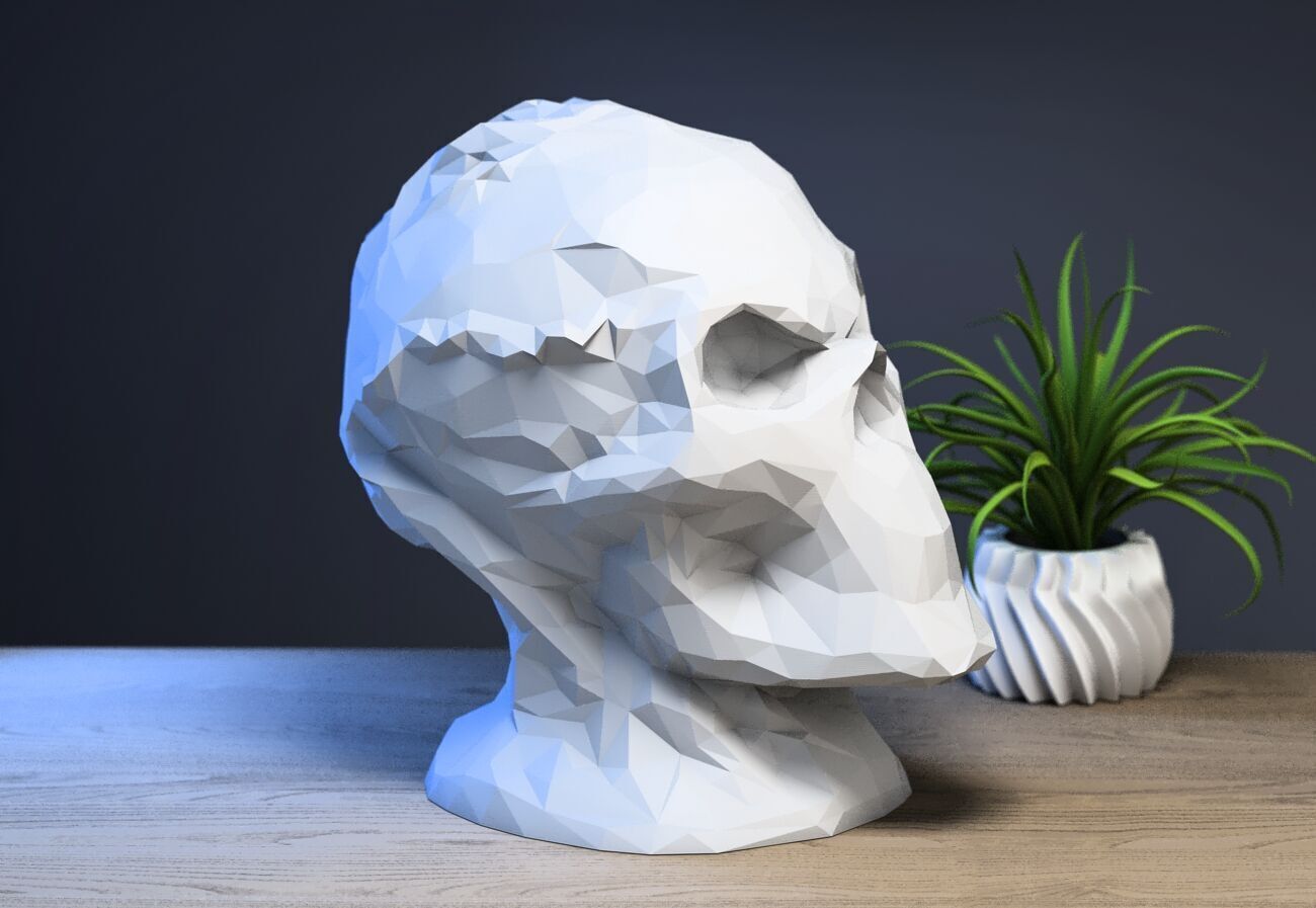 Low-poly Robot Skull Headphone Stand Cyborg Headset Stand 3D print model_1