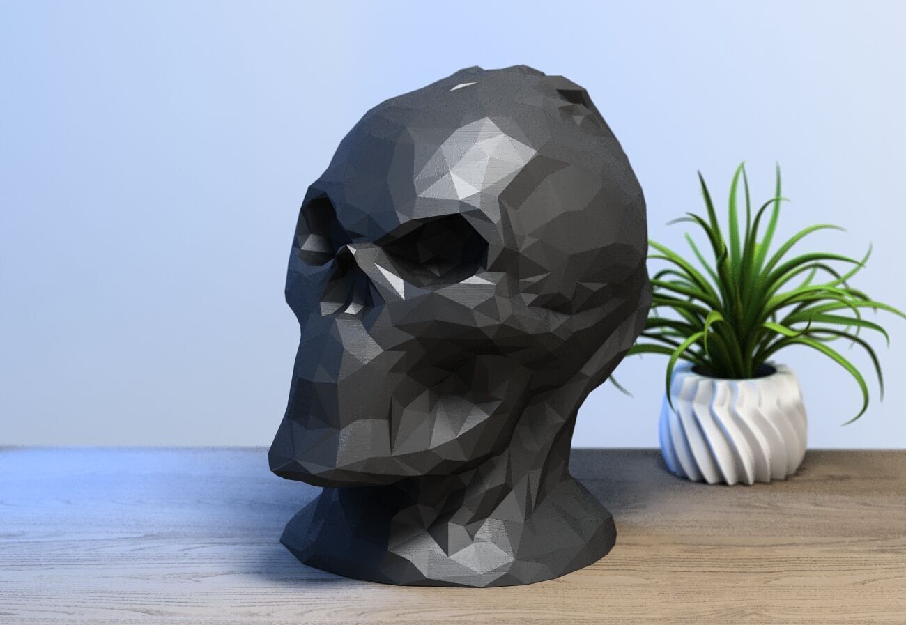 Low-poly Robot Skull Headphone Stand Cyborg Headset Stand 3D print model_2