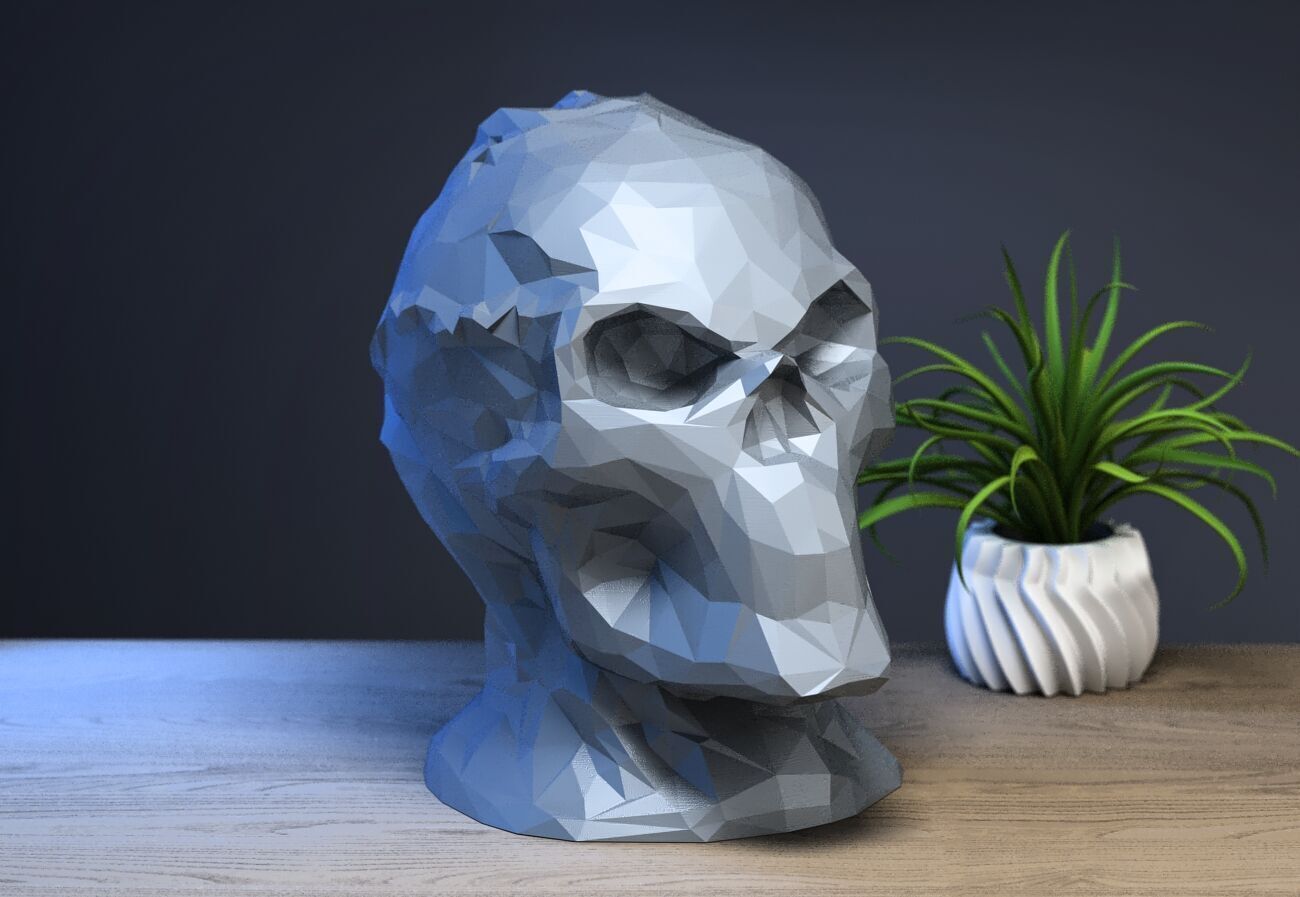 Low-poly Robot Skull Headphone Stand Cyborg Headset Stand 3D print model_3