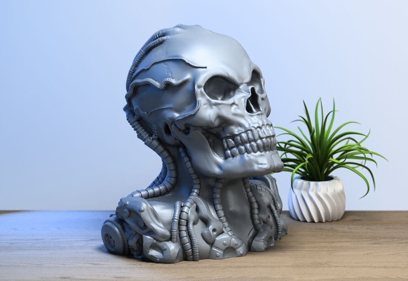 Robot Skull Headphone Stand Cyborg Headset Stand 3D print model_1