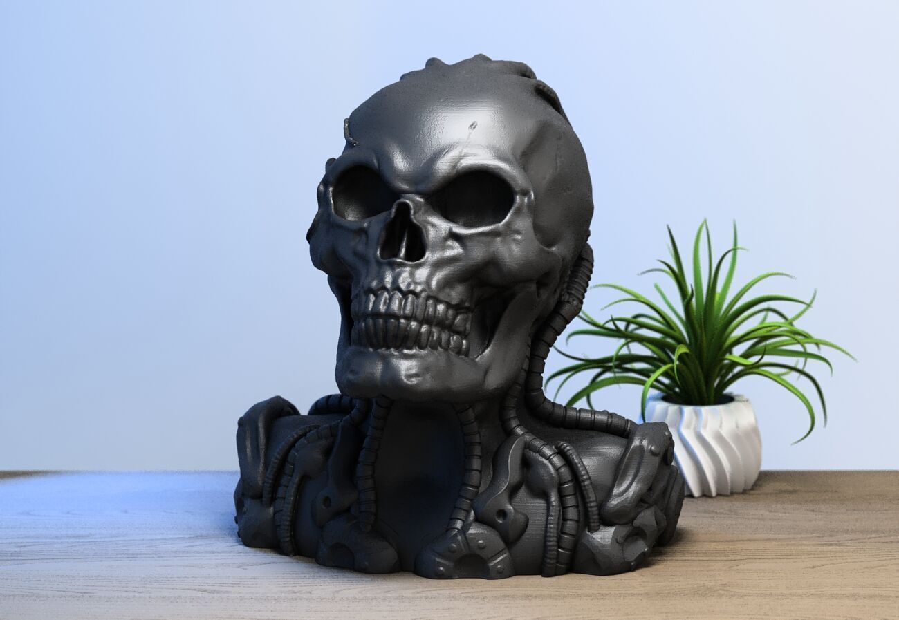 Robot Skull Headphone Stand Cyborg Headset Stand 3D print model_3