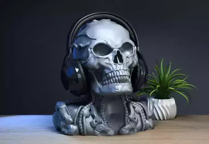 Robot Skull Headphone Stand Cyborg Headset Stand 3D print model