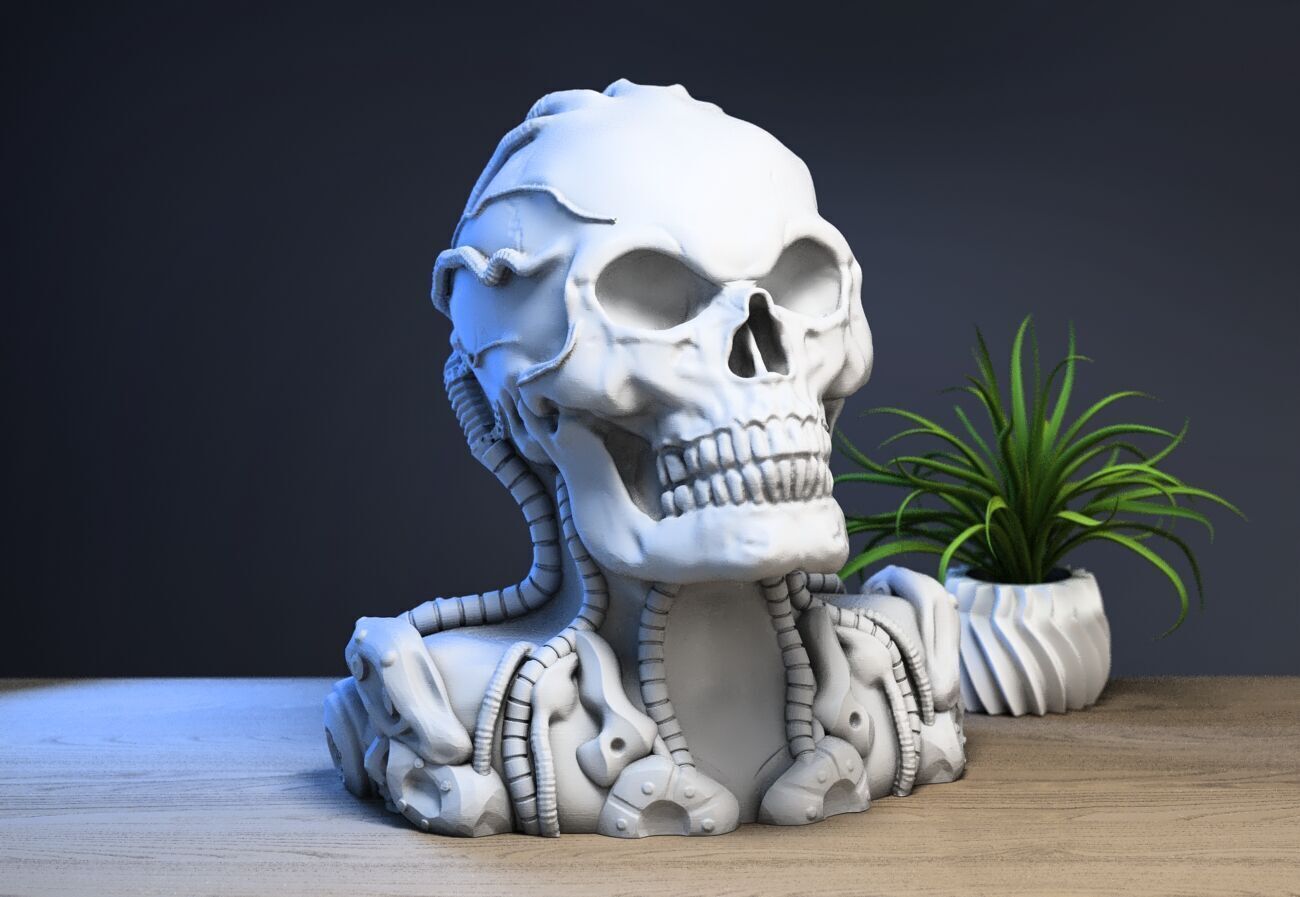 Robot Skull Headphone Stand Cyborg Headset Stand 3D print model_2