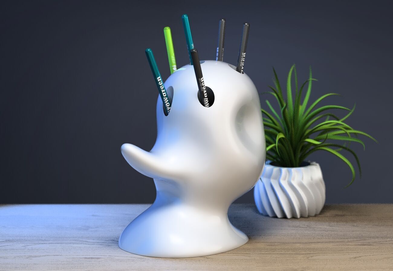 minimal modern pen holder Cyborg pen holder 3D print model_1
