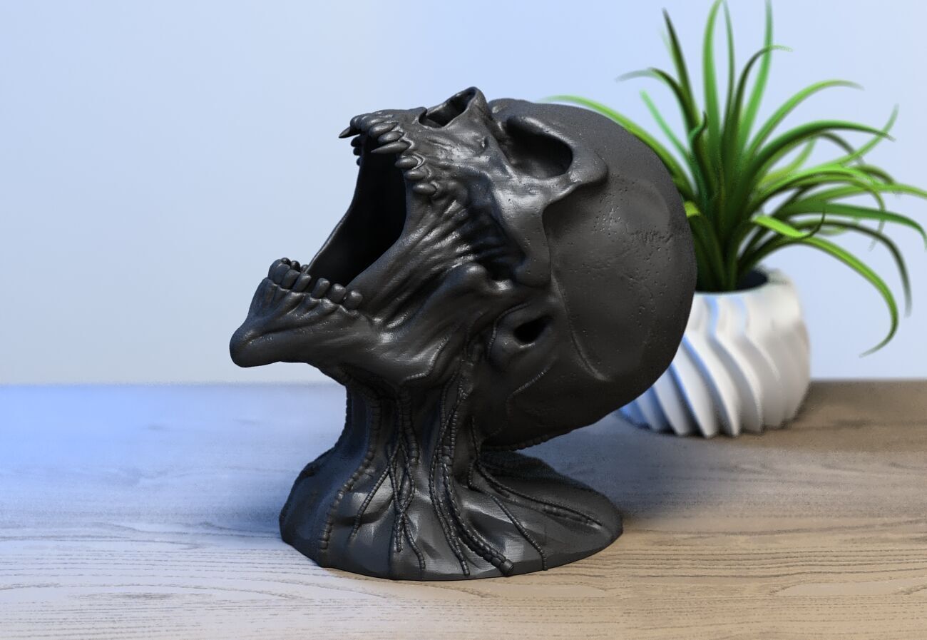 Robot Skull pen holder Cyborg pen holder 3D print model_1
