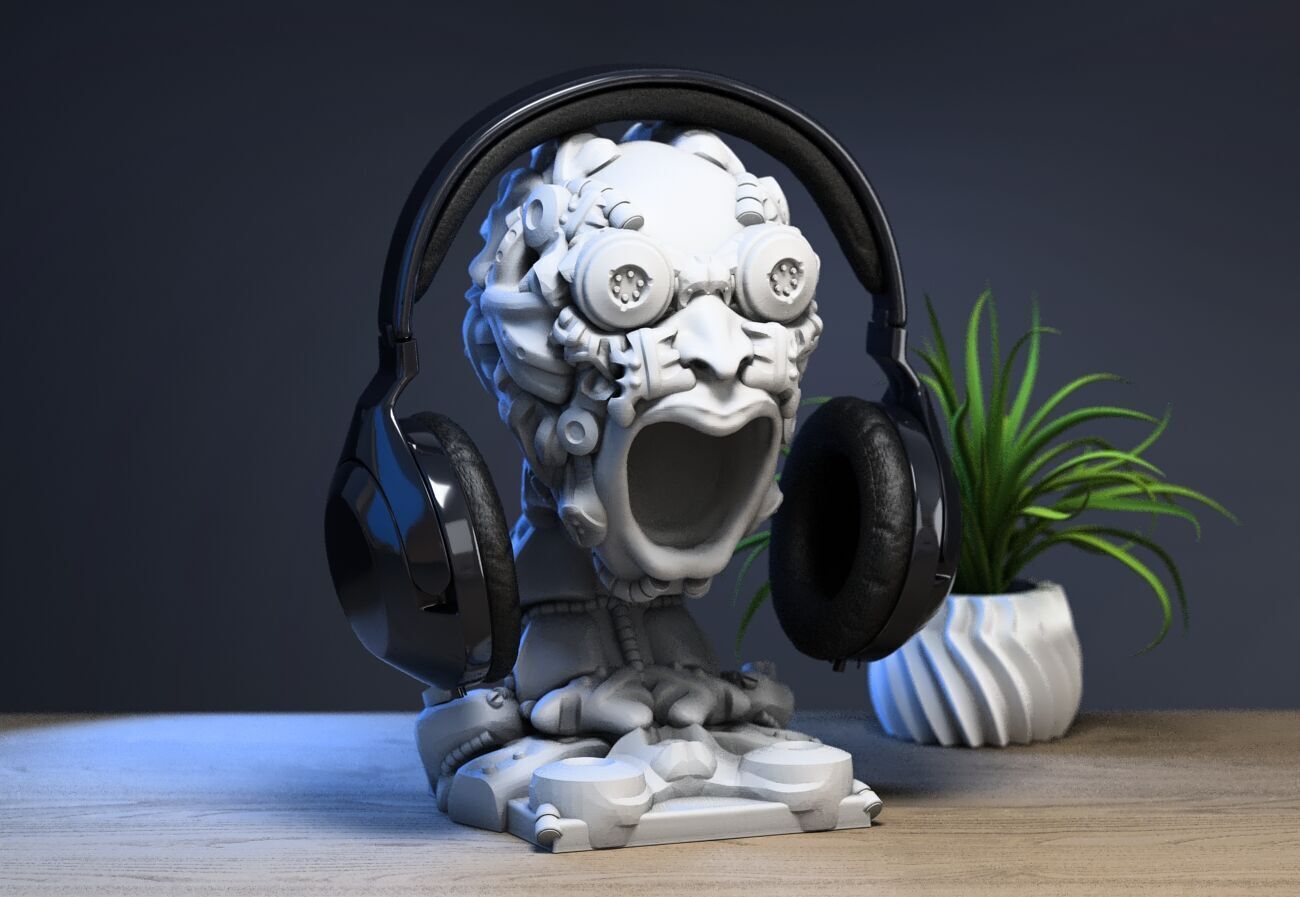 Robot Skull Headphone Stand Cyborg Headset Stand 3D print model_1