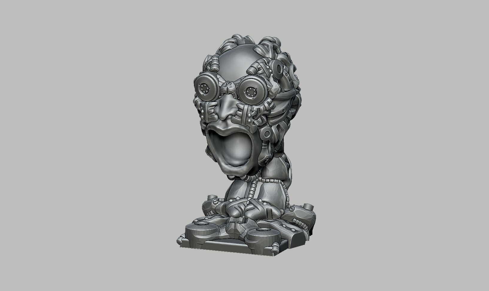 Robot Skull Headphone Stand Cyborg Headset Stand 3D print model_9