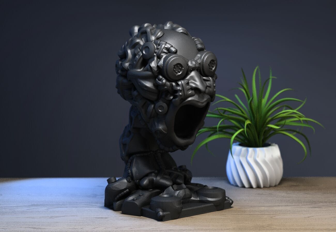 Robot Skull Headphone Stand Cyborg Headset Stand 3D print model_2