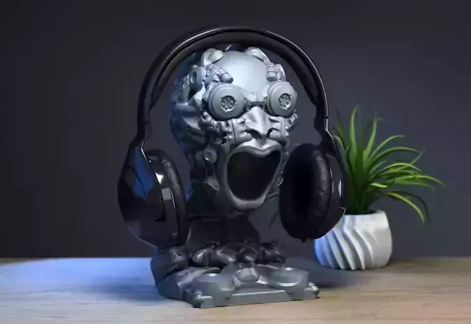 Robot Skull Headphone Stand Cyborg Headset Stand 3D print model