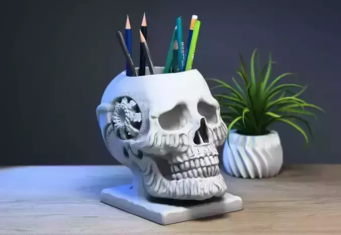 Robot Skull pen holder  Cyborg pen holder 3D print model