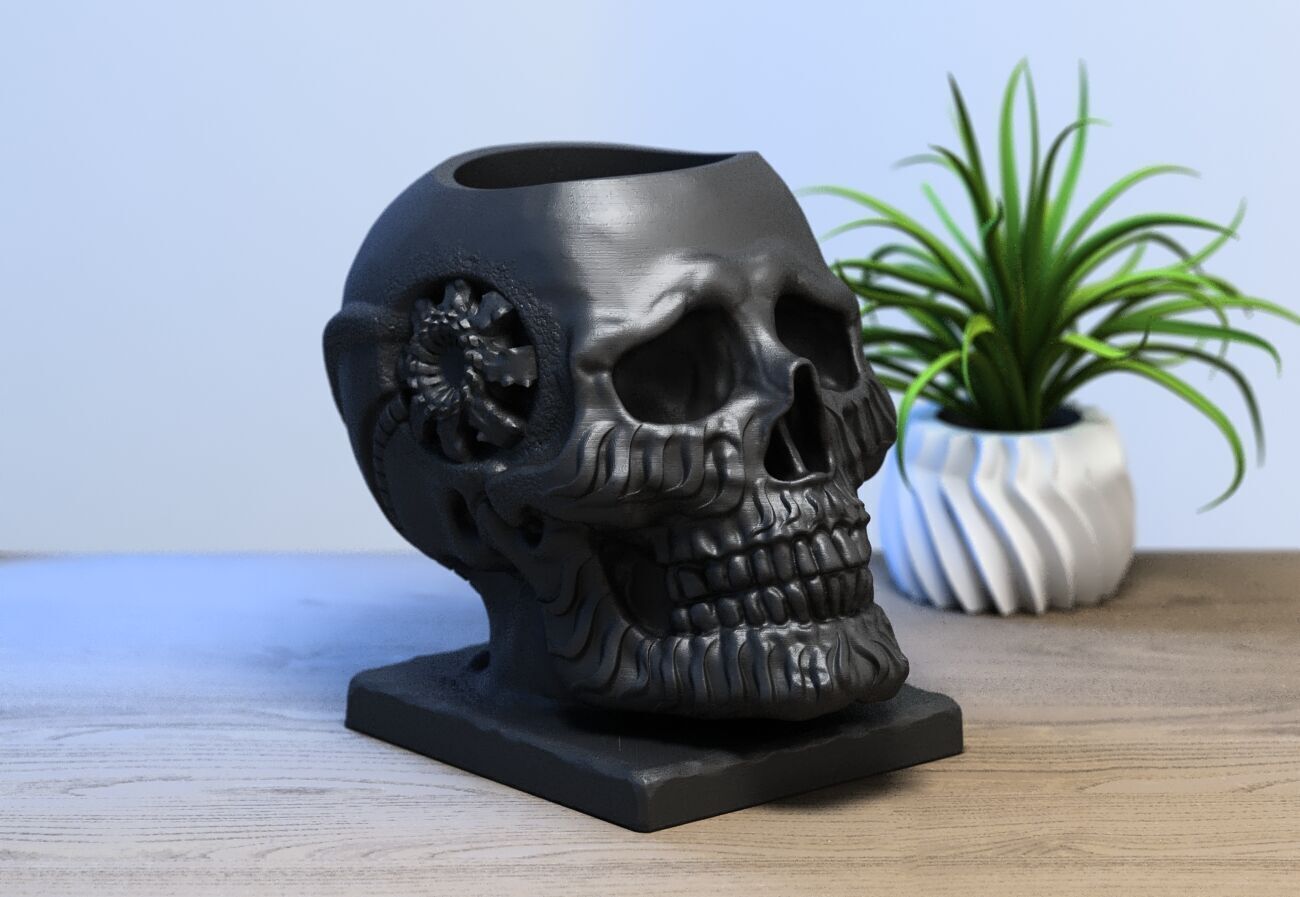 Robot Skull pen holder  Cyborg pen holder 3D print model_2