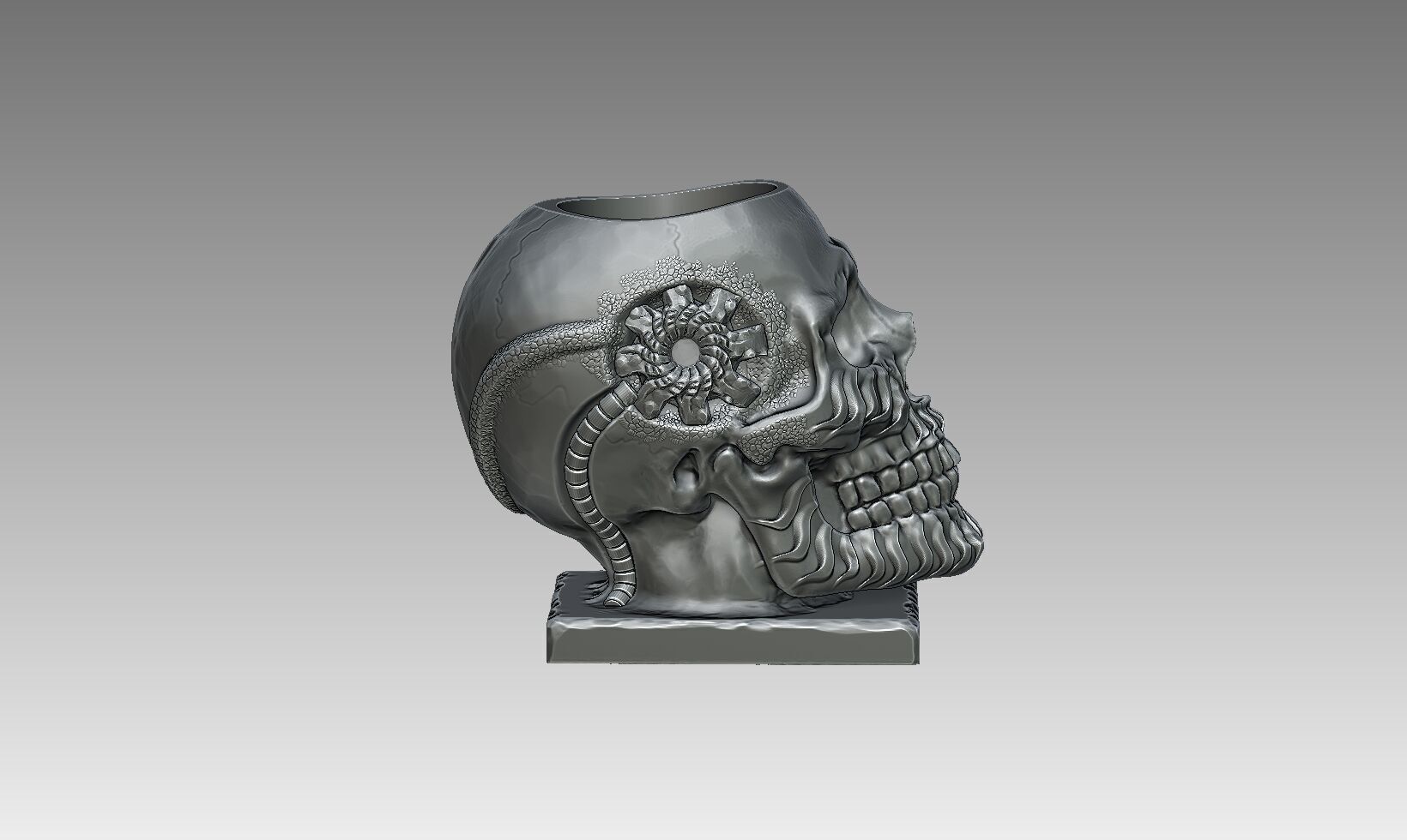 Robot Skull pen holder  Cyborg pen holder 3D print model_7