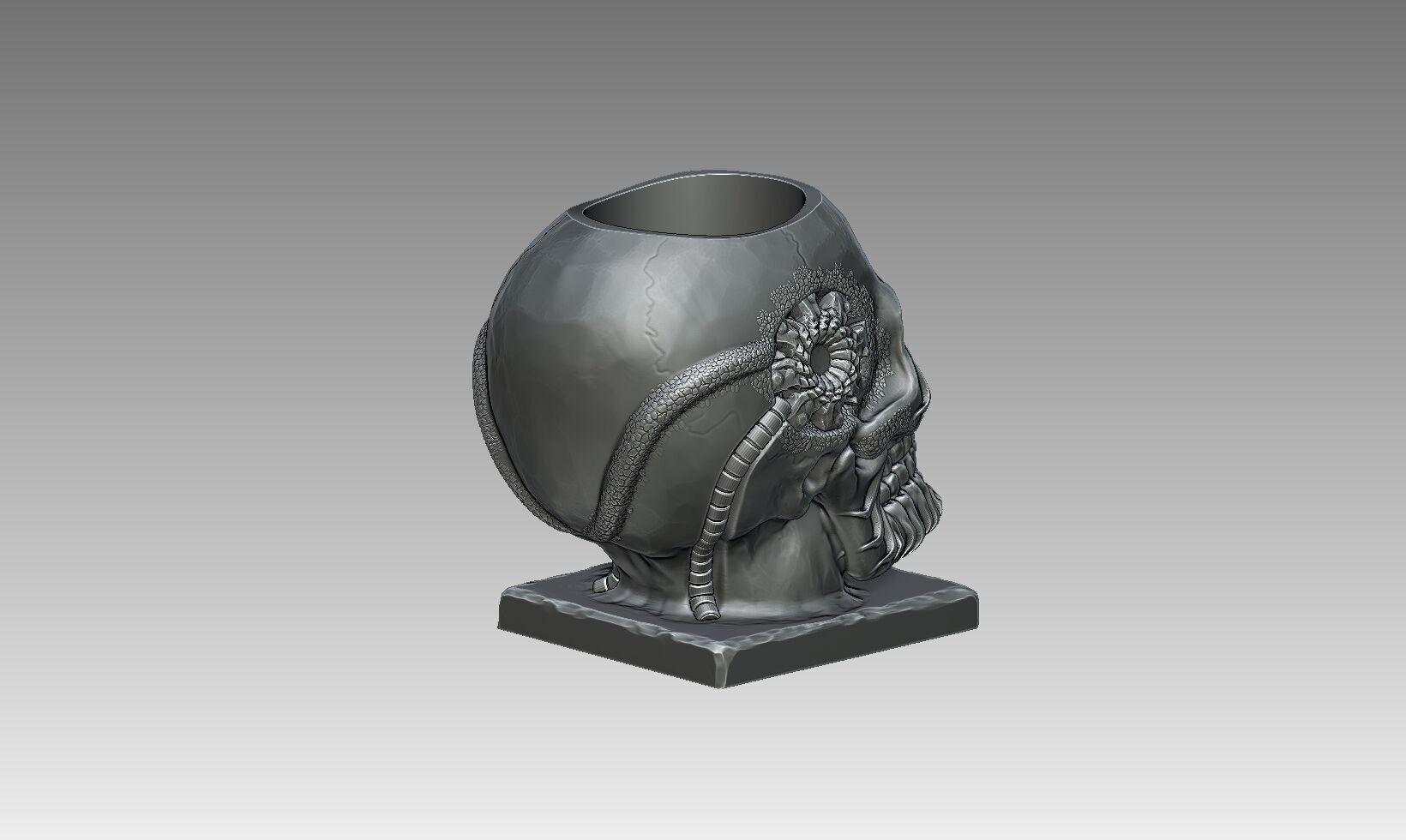 Robot Skull pen holder  Cyborg pen holder 3D print model_8