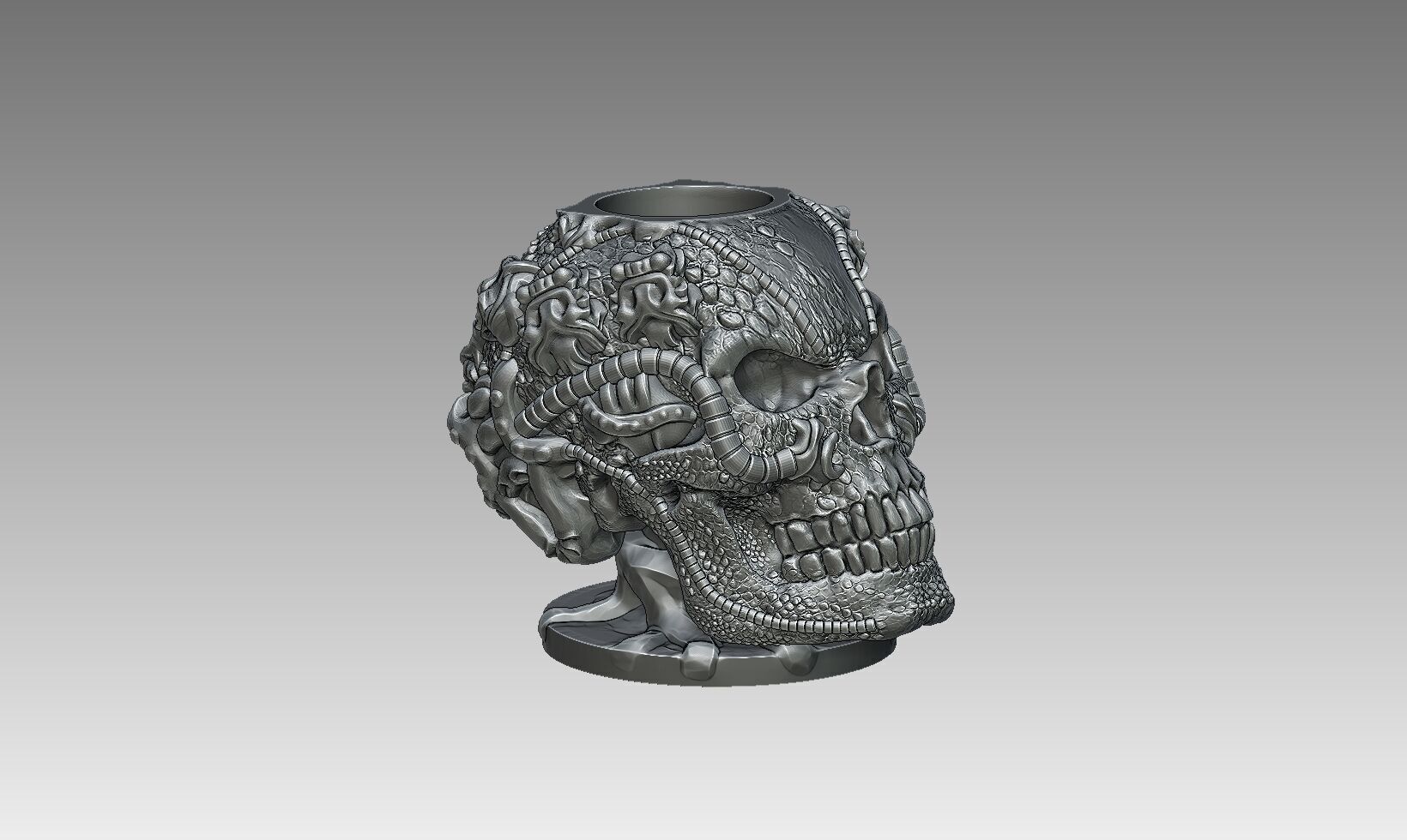 Robot Skull pen holder  Cyborg pen holder 3D print model_6